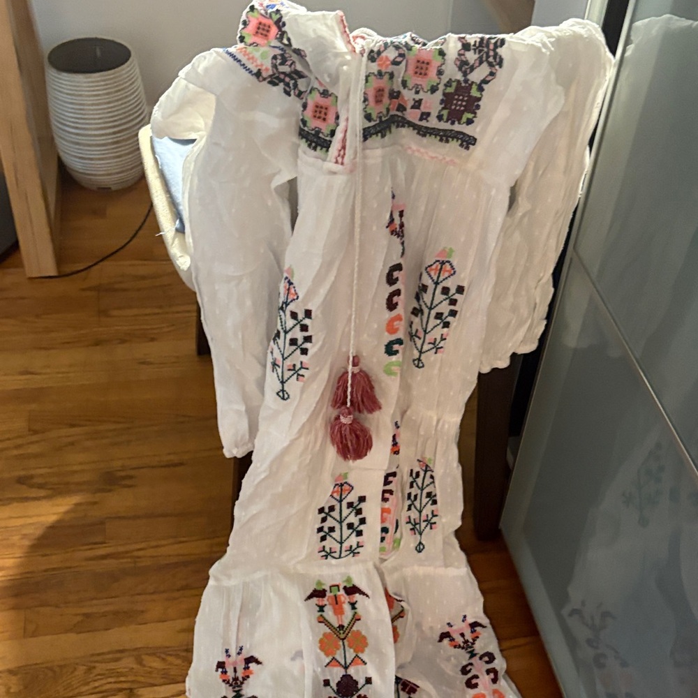Bohemian White Maxi Dress with Embroidery